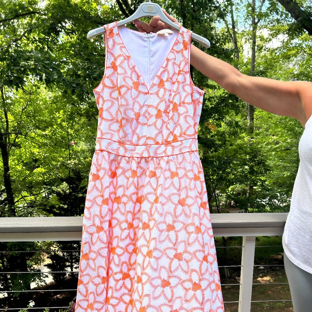 Etcetera Orange and White Floral Lace Maxi Dress, Size 6 (NWOT)
